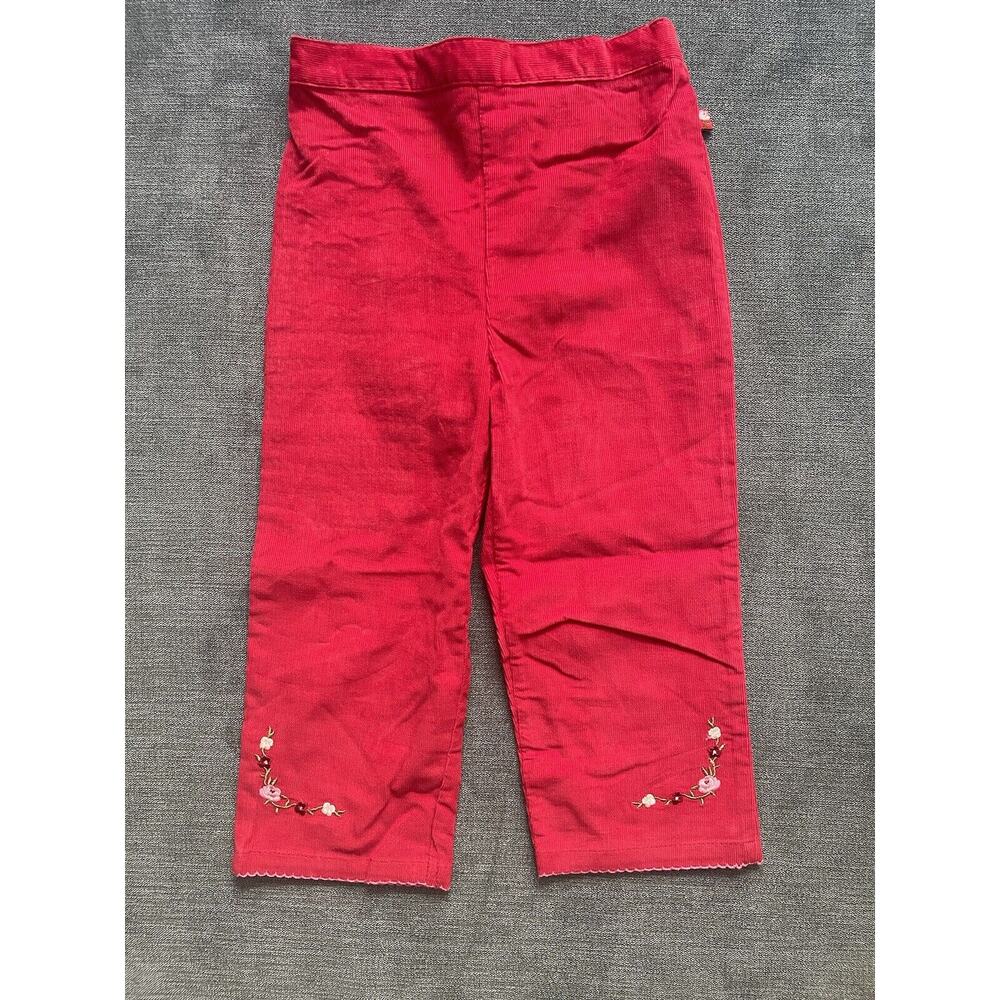 McKids Red Floral Embroidered Corduroy Pants Girls Size 24mo NWT